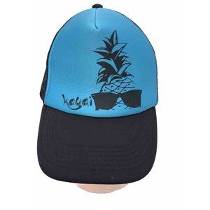 Vtg 80s Hawaiian Blue Trucker Hat Baseball Cap Snapback Pineapple Sunglasses Htf